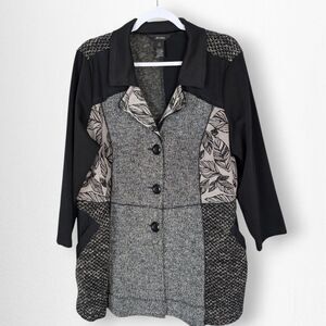 Ali Miles Jacket 1X Black Gray Artsy Textured Mixed Media Wool Blend Button